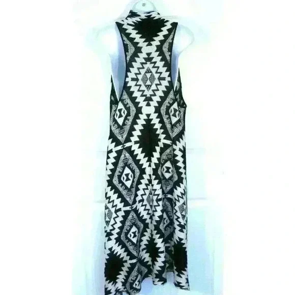 Timing duster open cardigan vest Small / Medium tribal festival black beige - Picture 2 of 9